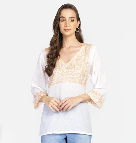 White & Orange Embroidered Tunic
